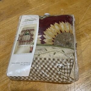 Achim Vtg Sunflower Window Curtain‎ Set, 57X36" Tiers Valance Tie Country Garden